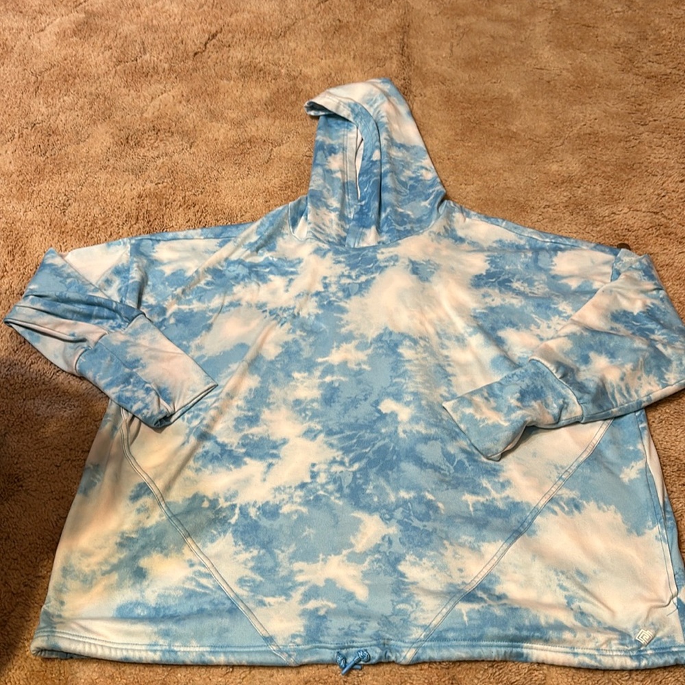 ZELOS Blue and White Tie-Dye Hoodie Sweatshirt SZ 2X Great Condition!